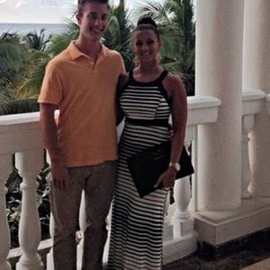 Monteau • Black & White striped maxi dress